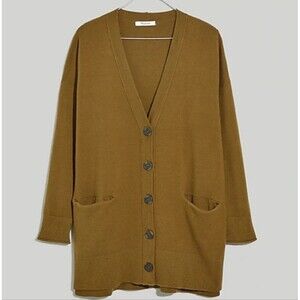 MADEWELL Miller Oversized Button Grandpa Cardigan S Small Olive Green Brown